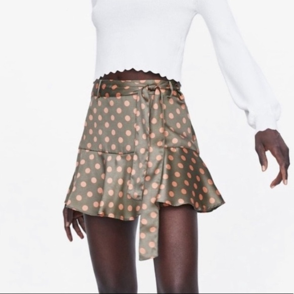 Zara Satin Pink Polka Dot Skirt